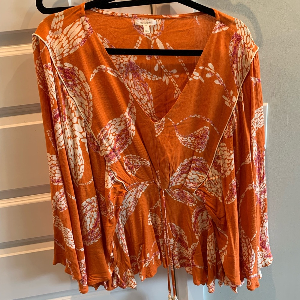 maurices orange and white pattern blouse